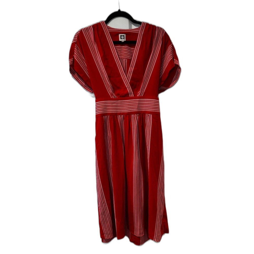 Anne Klein Vintage 80's Red & White Striped Dress Size 10 Knee Length Tie Waist